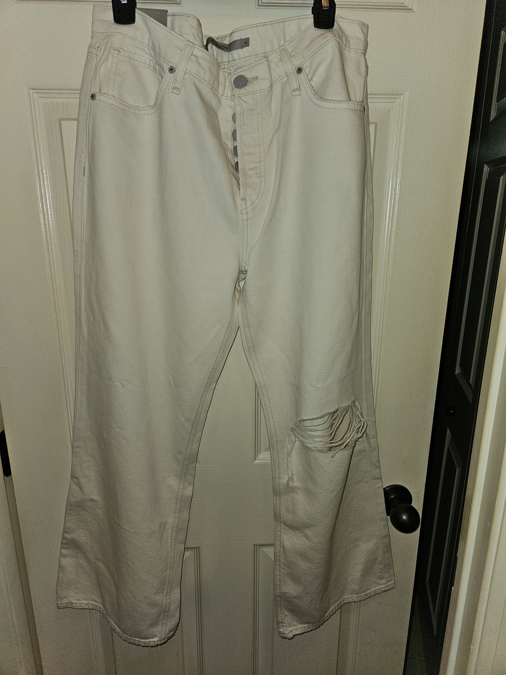 Hudson Jeans Women’s Straight Leg White Distressed Button-Fly Jeans